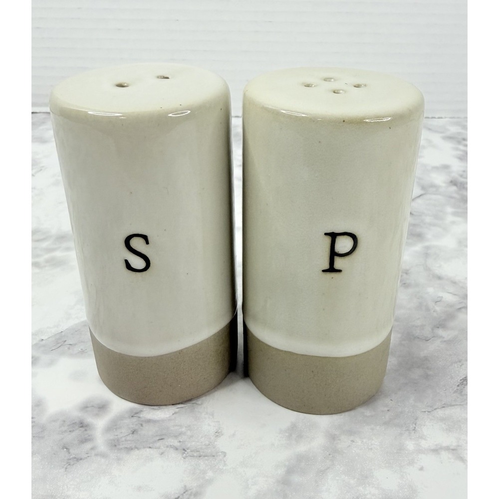 Hearth & Hand Stoneware Salt & Pepper Shakers Cream Tan P S Joanna Gaines EUC